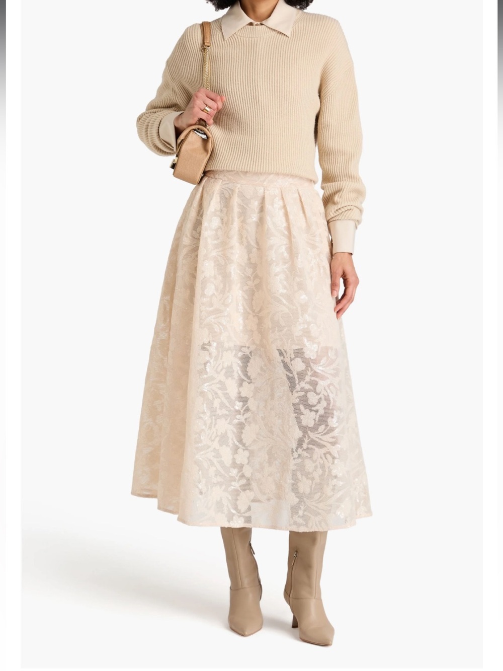 MAJE
Sequined Mesh Midi Skirt